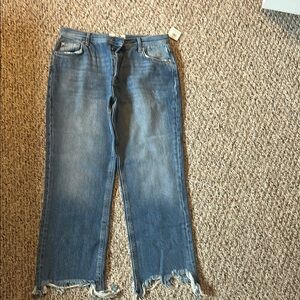 Free People Blue Frayed Hem Jeans